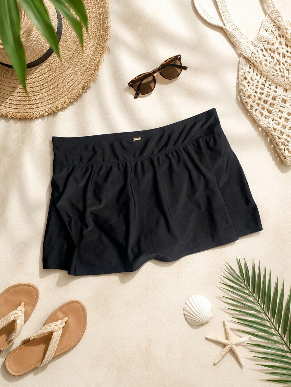 Krista Swimwear Black Swim Skirt Skort Bikini Bottom Built-In Liner Size XL
